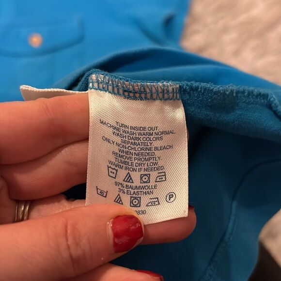 Lands end women’s bright teal cotton stretch short sleeve polo - Picture 4 of 5